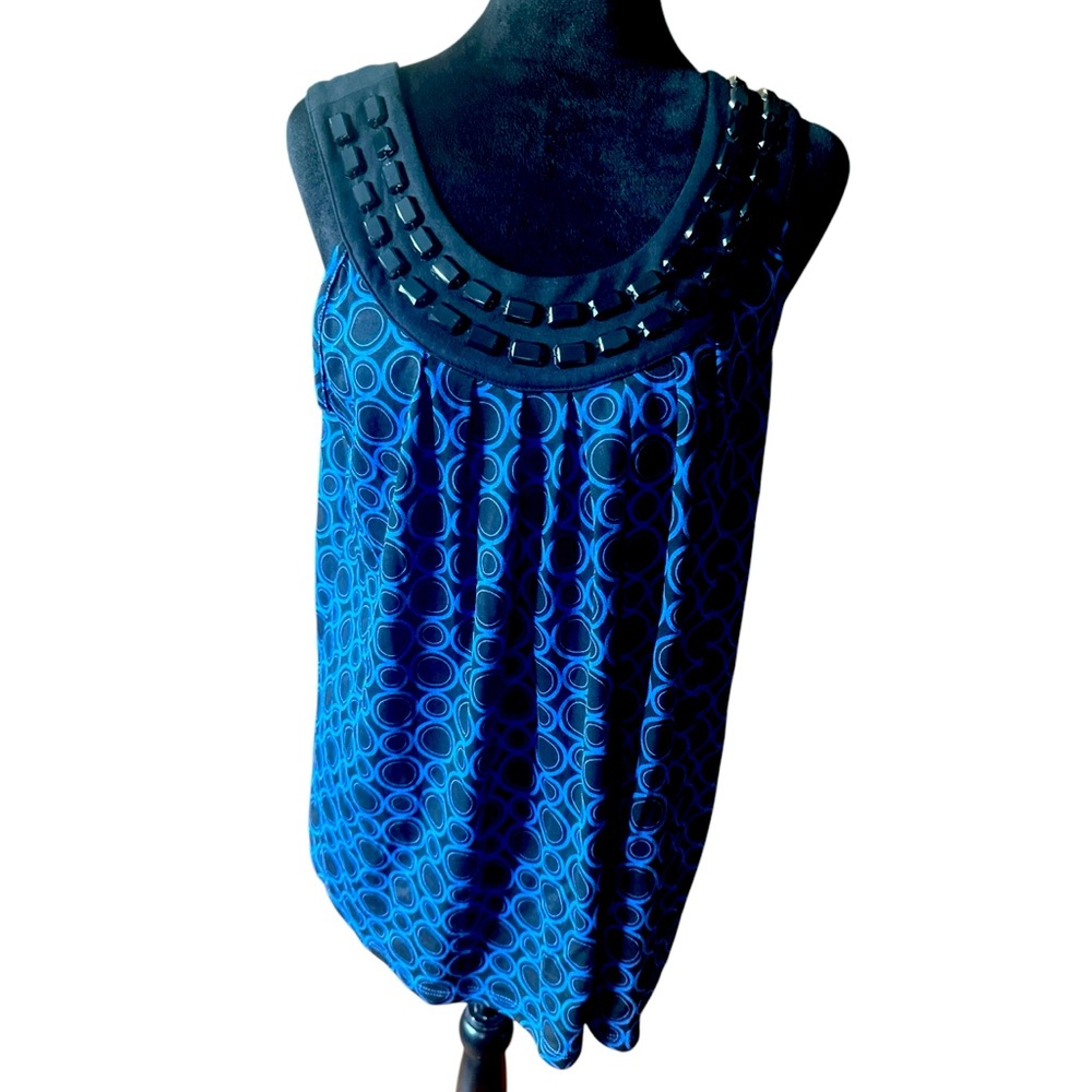 Michael Kors Women’s Blue Sleeveless Beaded Neck Blouse Tunic Top Size M – NWT